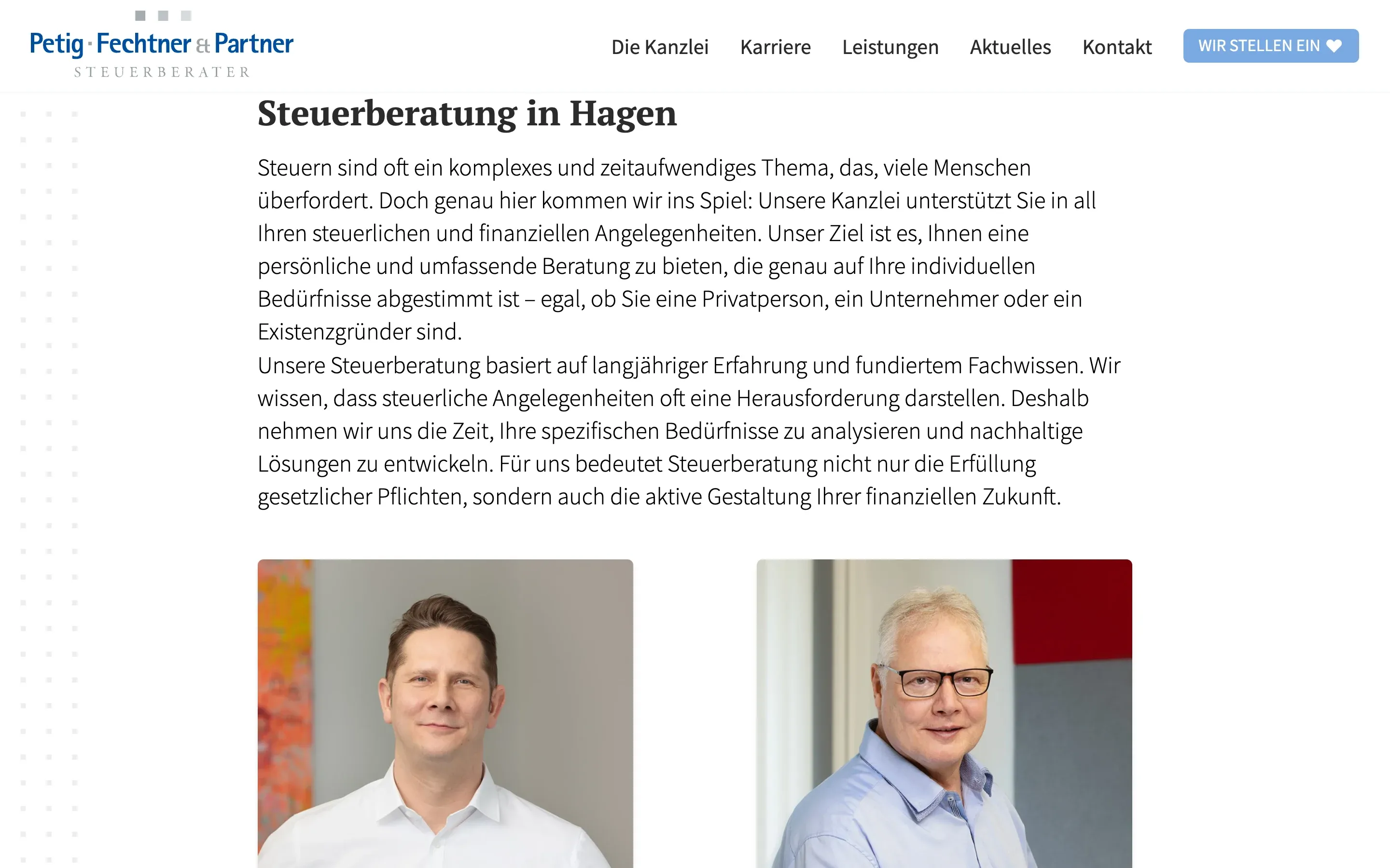 Kanzleivorstellung mit Partnerfotos auf petig-fechtner.de