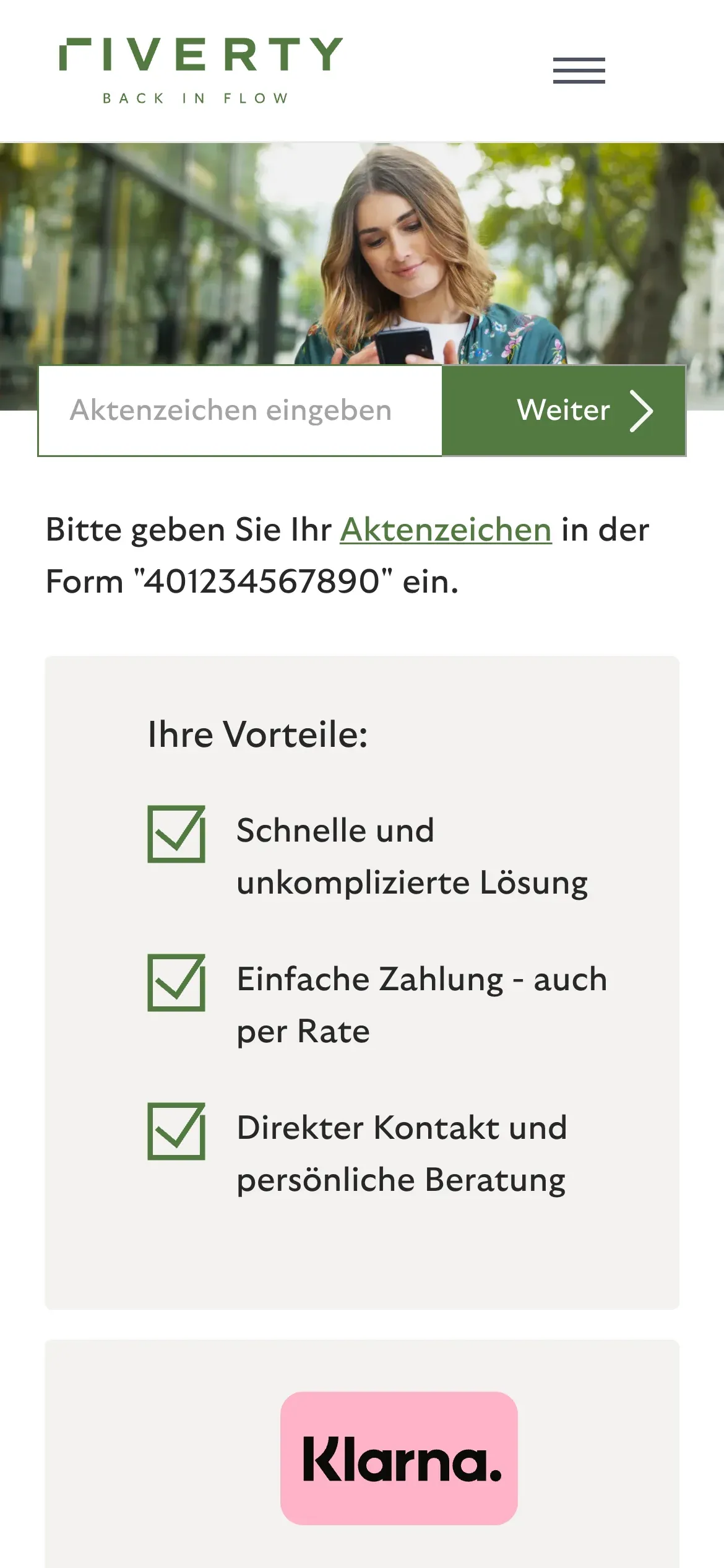 Startseite von inkassoportal.at auf dem Smartphone